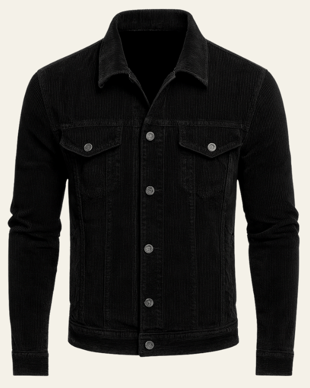 Men’s Button-Front Trucker Jacket – Regular Fit Cord Layer for Autumn and Winter