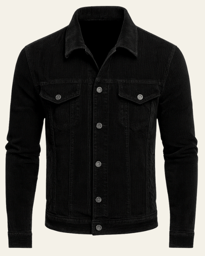 Men’s Button-Front Trucker Jacket – Regular Fit Cord Layer for Autumn and Winter
