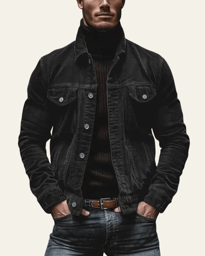 Men’s Button-Front Trucker Jacket – Regular Fit Cord Layer for Autumn and Winter