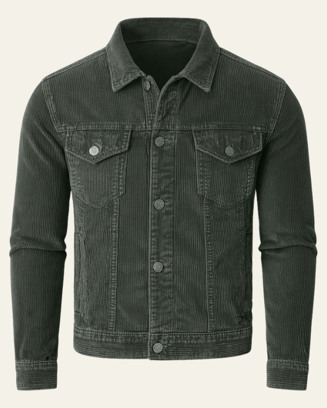 Men’s Button-Front Trucker Jacket – Regular Fit Cord Layer for Autumn and Winter