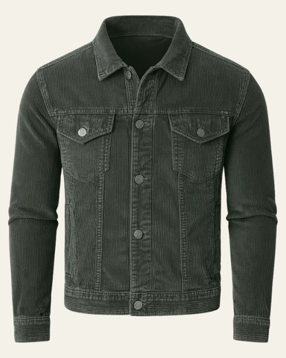 Men’s Button-Front Trucker Jacket – Regular Fit Cord Layer for Autumn and Winter