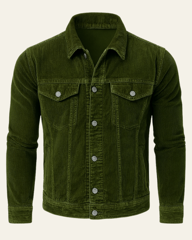 Men’s Button-Front Trucker Jacket – Regular Fit Cord Layer for Autumn and Winter