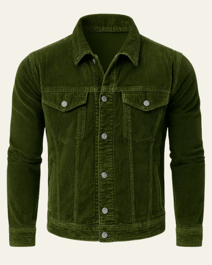 Men’s Button-Front Trucker Jacket – Regular Fit Cord Layer for Autumn and Winter