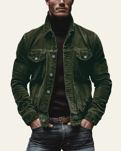 Men’s Button-Front Trucker Jacket – Regular Fit Cord Layer for Autumn and Winter
