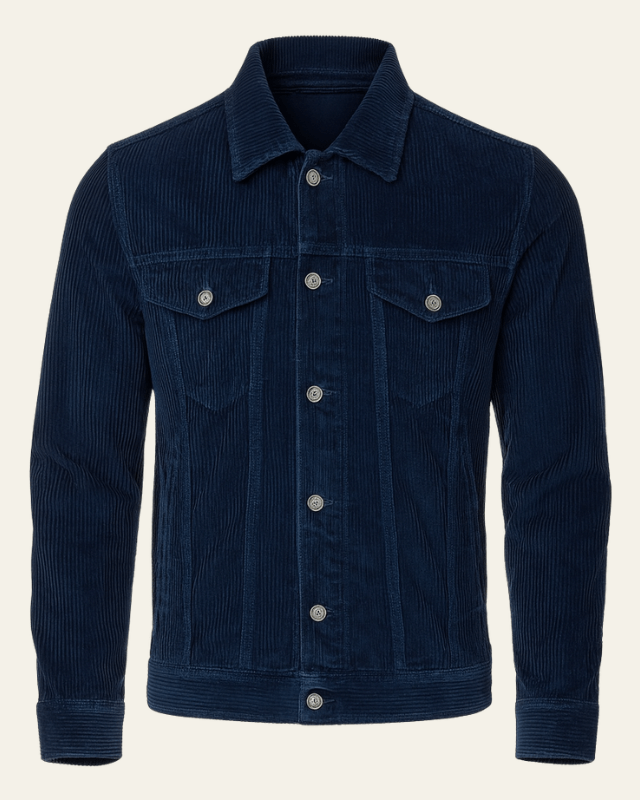 Men’s Button-Front Trucker Jacket – Regular Fit Cord Layer for Autumn and Winter