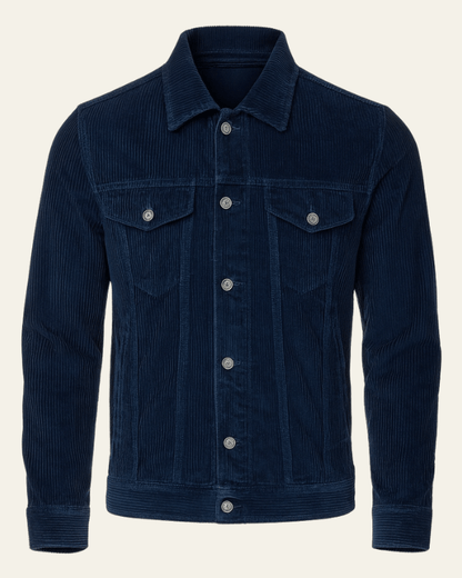 Men’s Button-Front Trucker Jacket – Regular Fit Cord Layer for Autumn and Winter