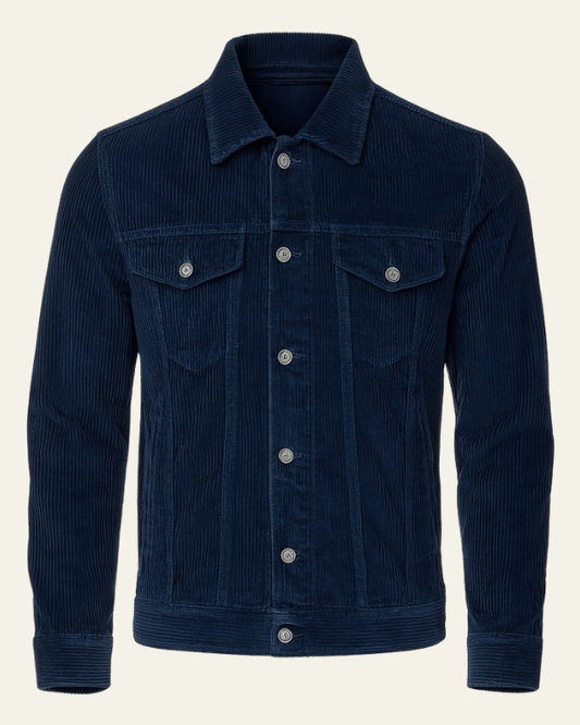 Men’s Button-Front Trucker Jacket – Regular Fit Cord Layer for Autumn and Winter