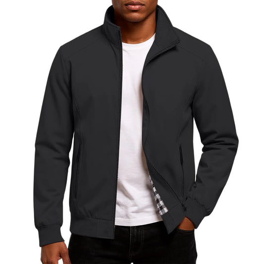 Men’s Stand-Collar Bomber Jacket – Lightweight Spring Autumn Layer for Smart Casual Wear