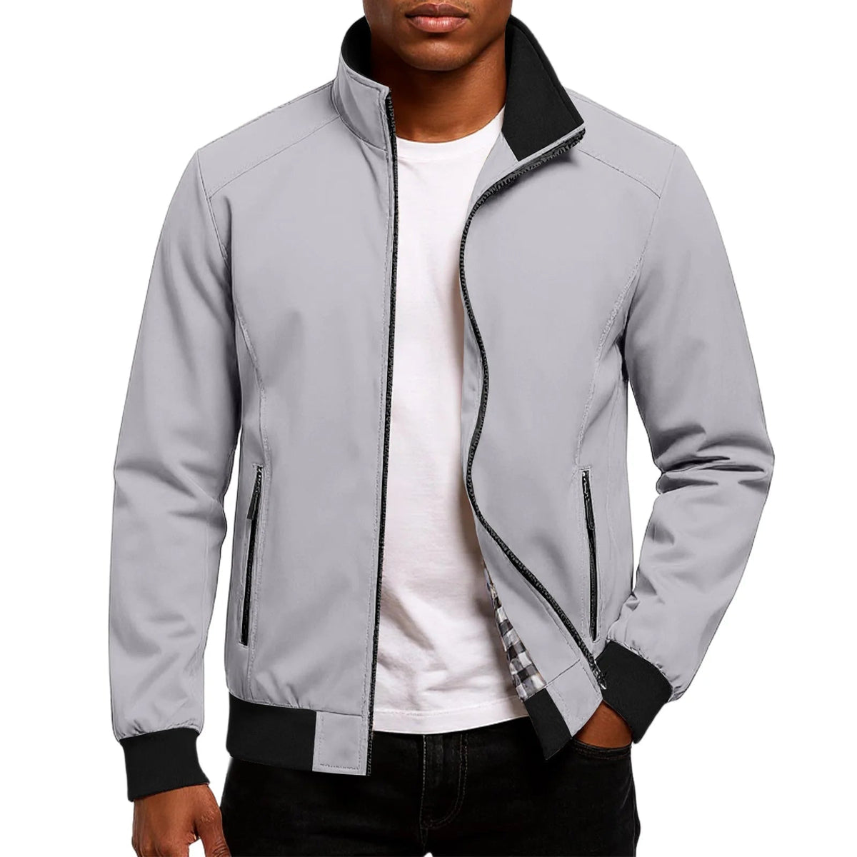 Men’s Stand-Collar Bomber Jacket – Lightweight Spring Autumn Layer for Smart Casual Wear