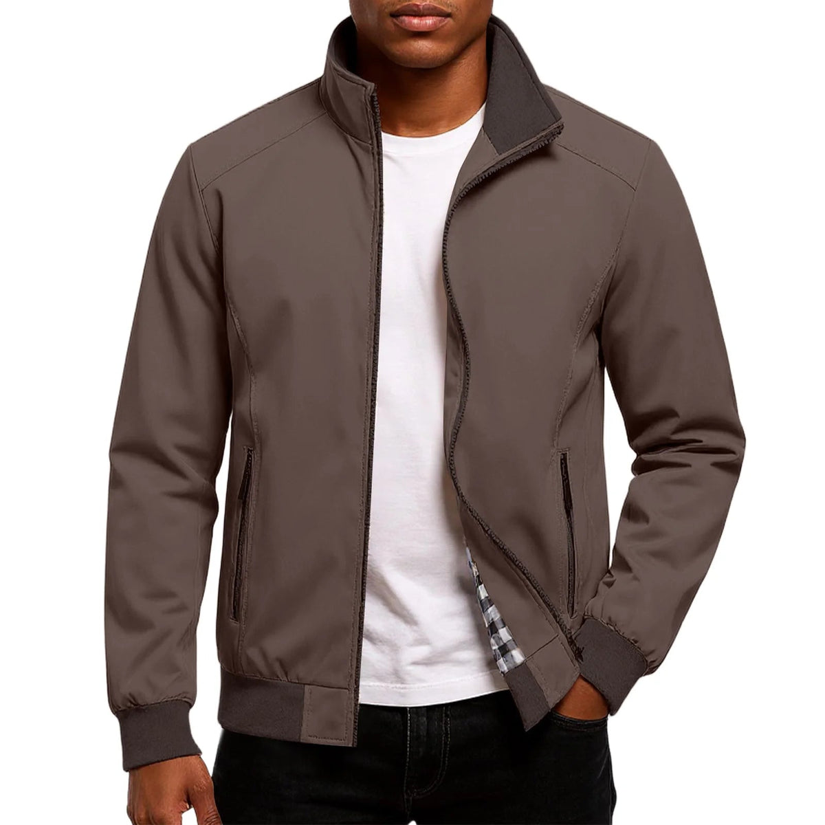 Men’s Stand-Collar Bomber Jacket – Lightweight Spring Autumn Layer for Smart Casual Wear