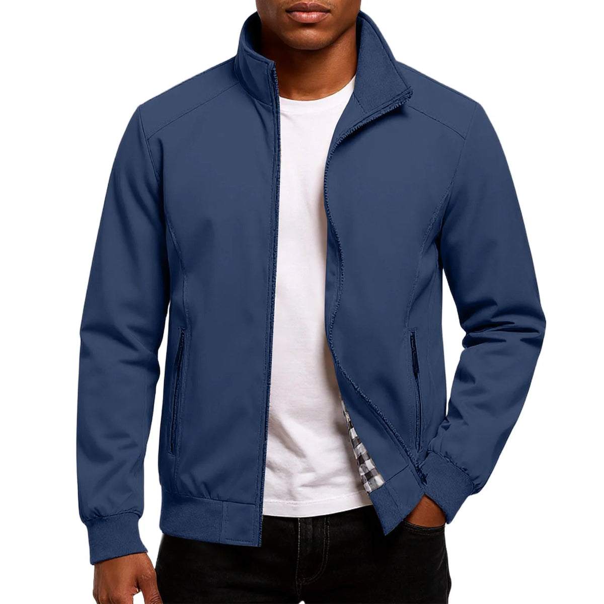 Men’s Stand-Collar Bomber Jacket – Lightweight Spring Autumn Layer for Smart Casual Wear
