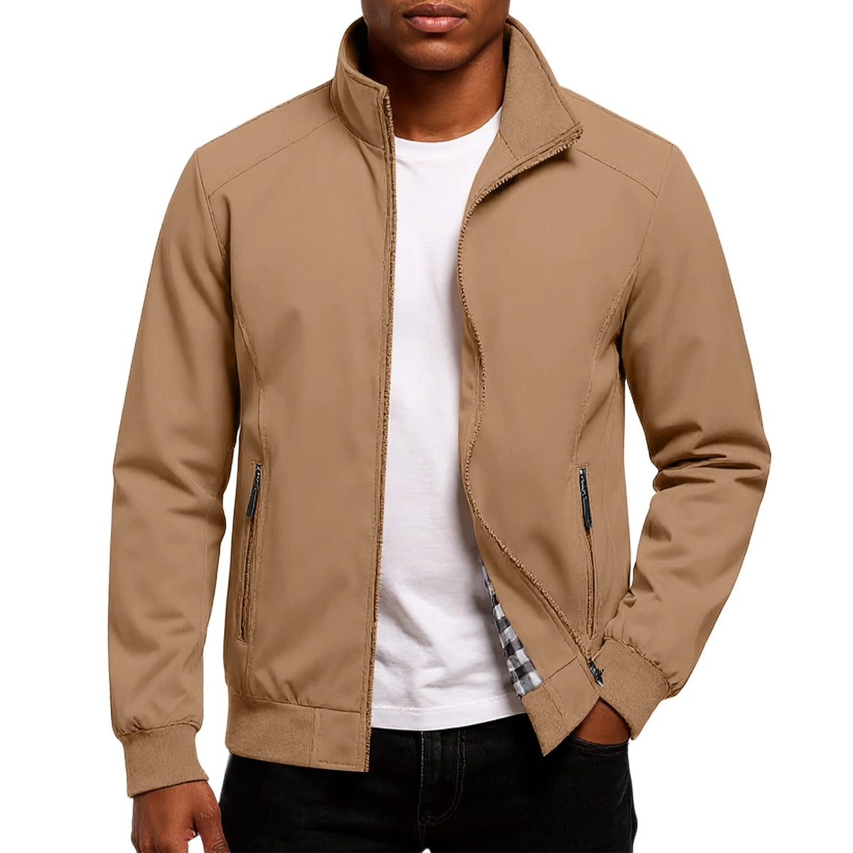 Men’s Stand-Collar Bomber Jacket – Lightweight Spring Autumn Layer for Smart Casual Wear