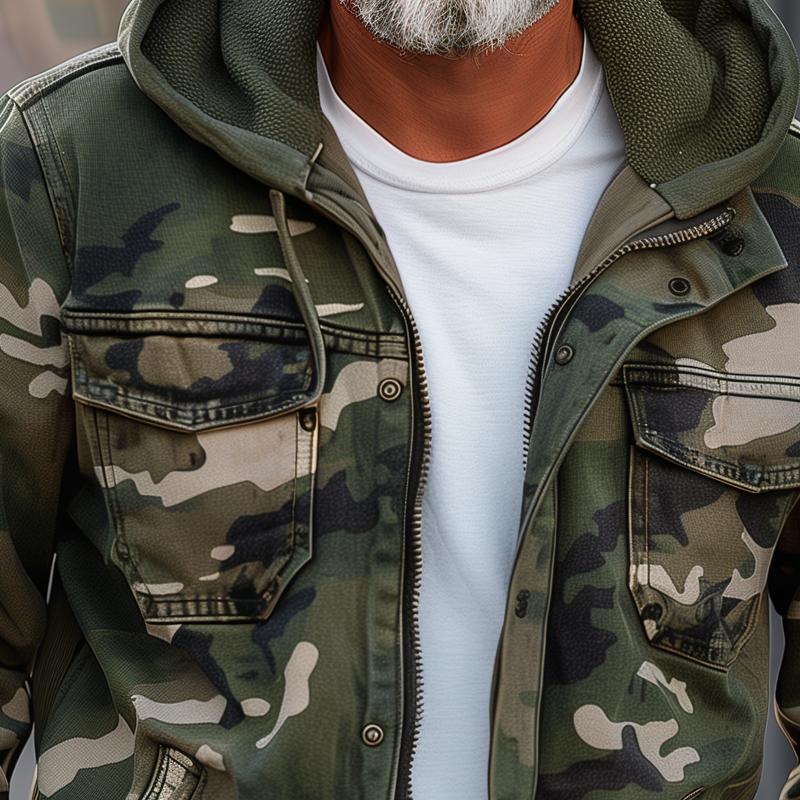 Men’s Hooded Cargo Utility Jacket – Relaxed Autumn Winter Layer with Multi-Pocket Storage