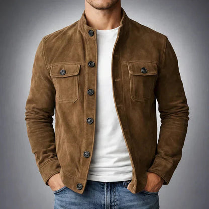 Men’s Stand Collar Button Jacket – Structured Smart Casual Layer for Autumn and Winter