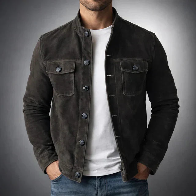 Men’s Stand Collar Button Jacket – Structured Smart Casual Layer for Autumn and Winter