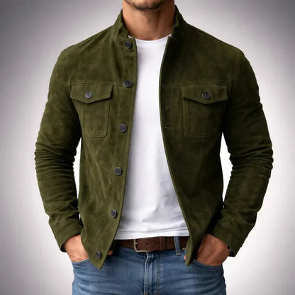 Men’s Stand Collar Button Jacket – Structured Smart Casual Layer for Autumn and Winter