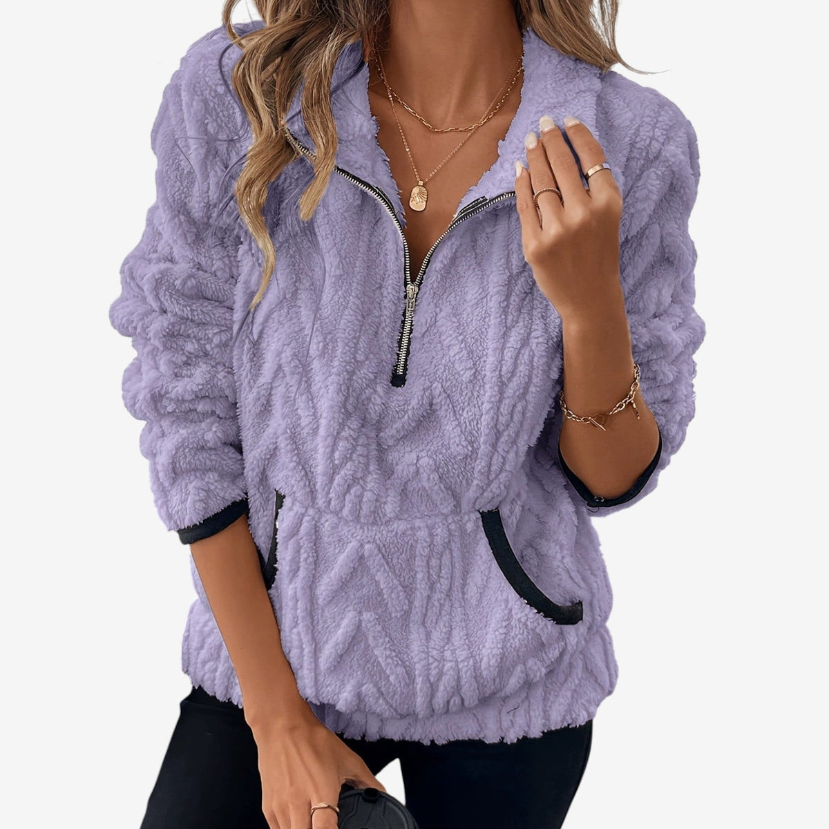Women’s Plush Half-Zip Pullover – Cosy High-Collar Layer for Autumn and Winter