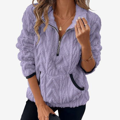 Women’s Plush Half-Zip Pullover – Cosy High-Collar Layer for Autumn and Winter