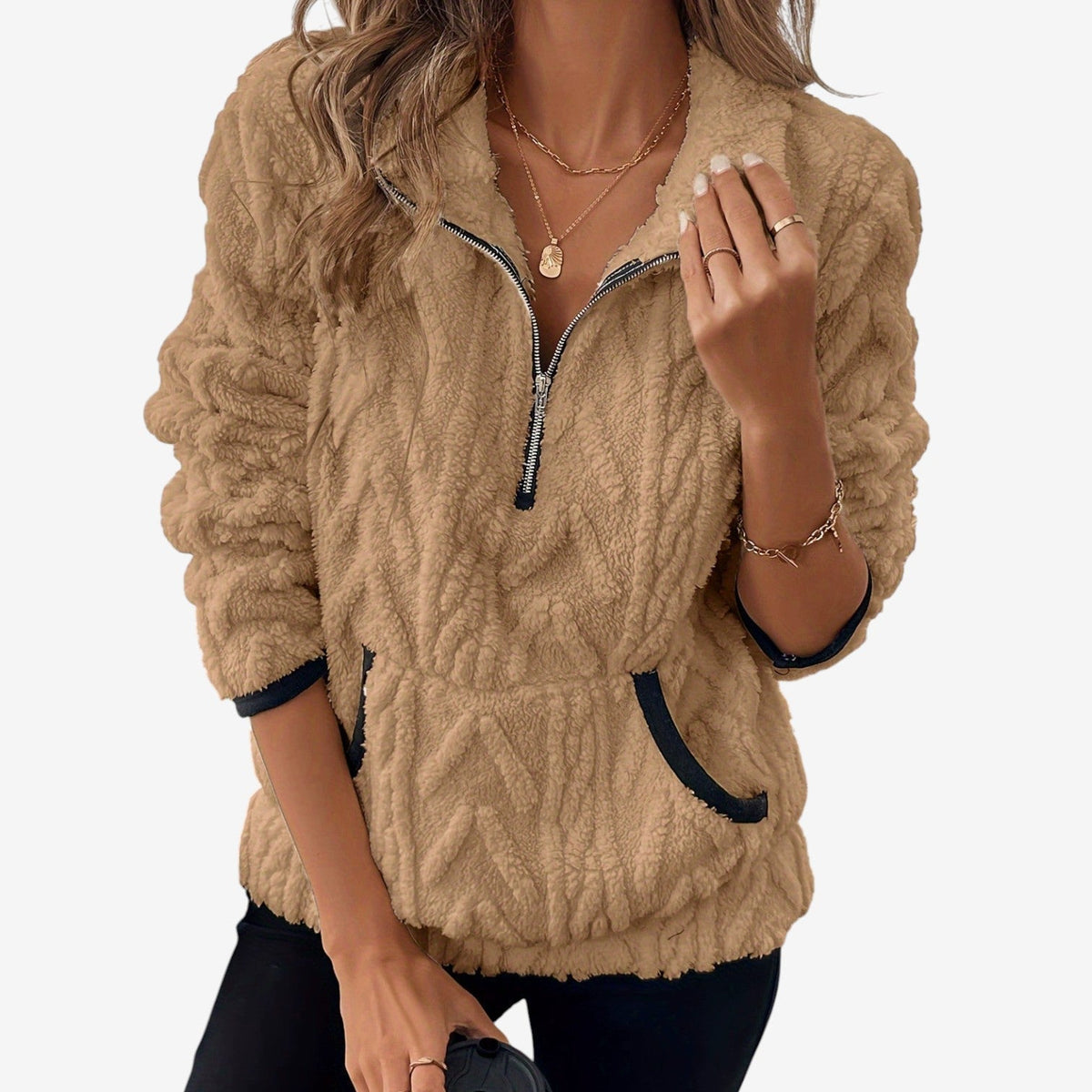 Women’s Plush Half-Zip Pullover – Cosy High-Collar Layer for Autumn and Winter