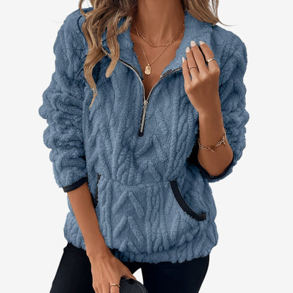 Women’s Plush Half-Zip Pullover – Cosy High-Collar Layer for Autumn and Winter