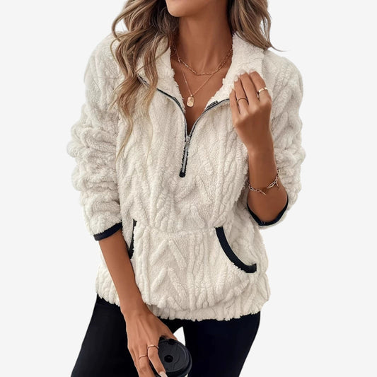 Women’s Plush Half-Zip Pullover – Cosy High-Collar Layer for Autumn and Winter