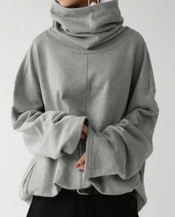 Women’s Oversized Funnel-Neck Sweatshirt – Draped Pullover with Wide Sleeves