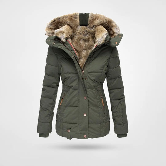 Women’s Insulated Quilted Jacket – Faux Fur Hood for Outdoor Winter Wear