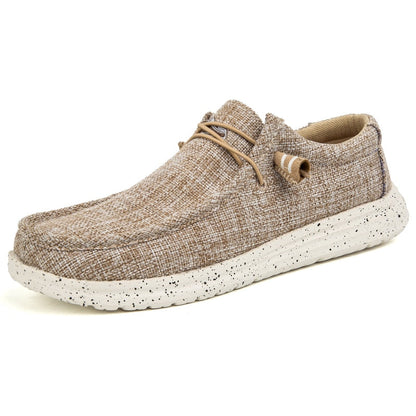Men’s Casual Canvas Loafers – Lightweight Slip-On Walking Shoes with Toggle Laces and Cushioned Sole