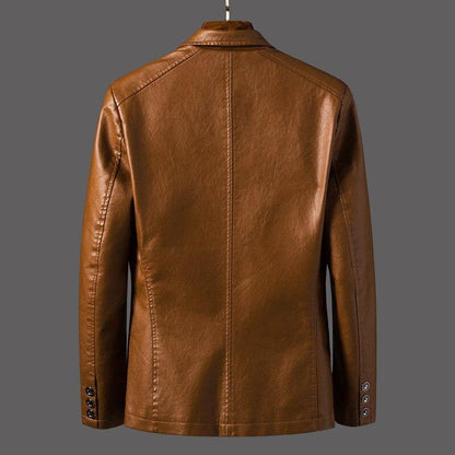 Men’s Leather-Look Blazer Jacket – Tailored Smart Casual Layer for Spring and Summer