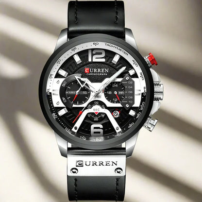 Men’s Multi-Dial Leather-Strap Watch – Sport-Inspired Statement Timepiece for Everyday Wear