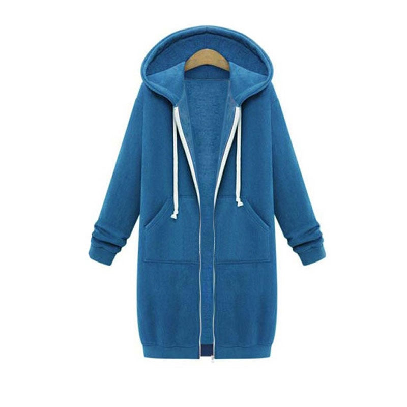 Women’s Longline Zip-Up Hoodie – Relaxed Hooded Layer with Front Pockets