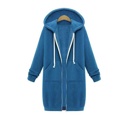 Women’s Longline Zip-Up Hoodie – Relaxed Hooded Layer with Front Pockets