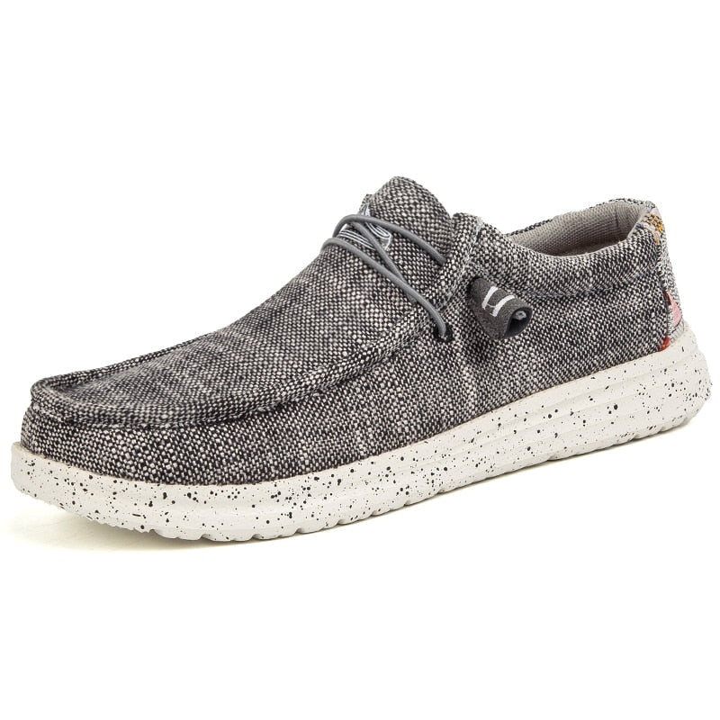 Men’s Casual Canvas Loafers – Lightweight Slip-On Walking Shoes with Toggle Laces and Cushioned Sole