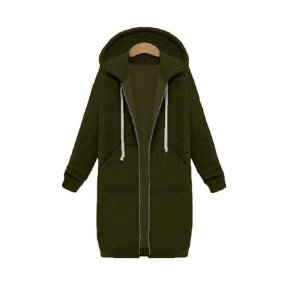 Women’s Longline Zip-Up Hoodie – Casual Hooded Sweatshirt with Front Pockets