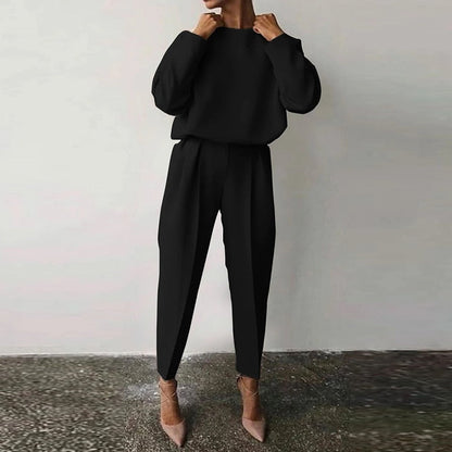 Women’s Pleated Trouser Co-Ord Set – Relaxed Balloon-Sleeve Top with Tapered Ankle Trousers for Smart Casual Wear