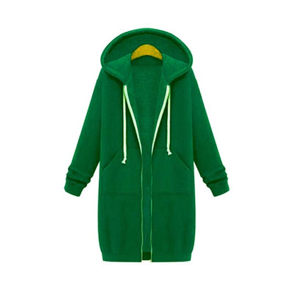Women’s Longline Zip-Up Hoodie – Relaxed Hooded Layer with Front Pockets