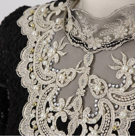 Women’s Embroidered Lace High-Neck Blouse – Sheer Long-Sleeve Style for Elegant Occasions