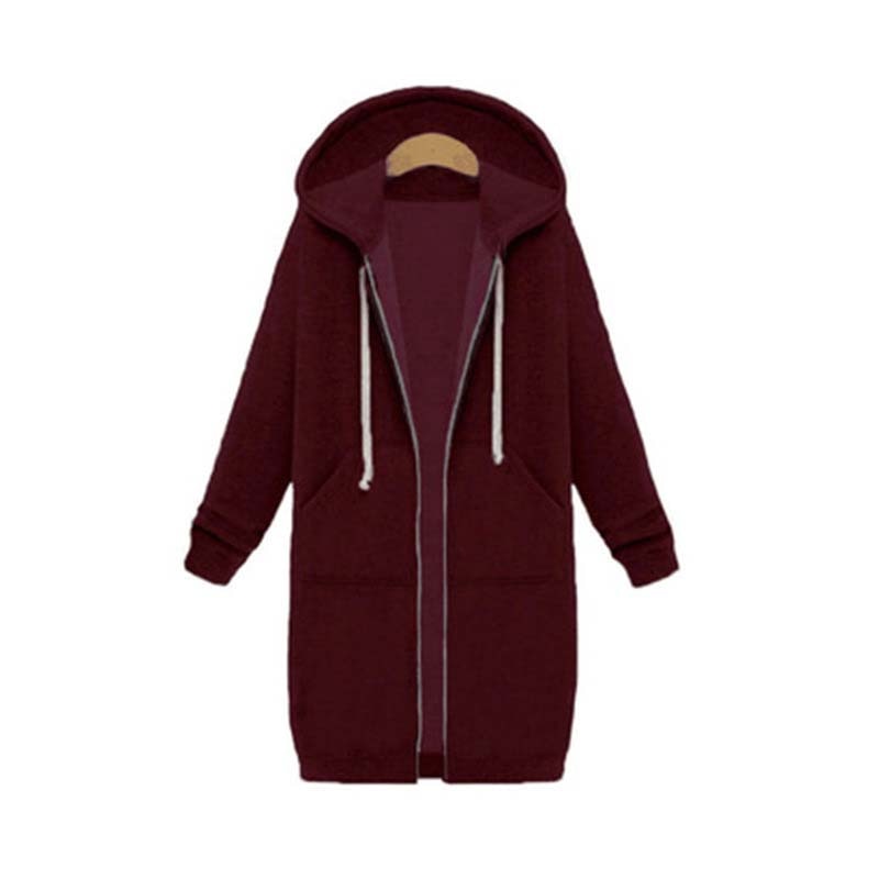 Women’s Longline Zip-Up Hoodie – Casual Hooded Sweatshirt with Front Pockets