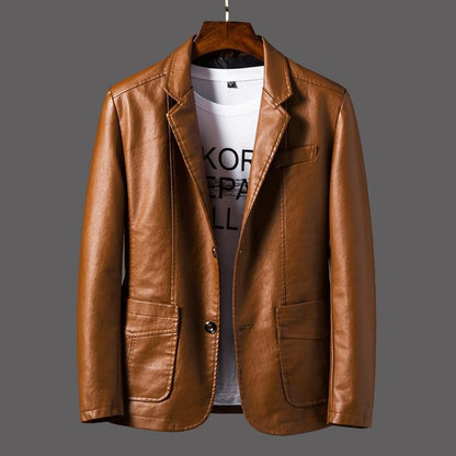 Men’s Leather-Look Blazer Jacket – Tailored Smart Casual Layer for Spring and Summer