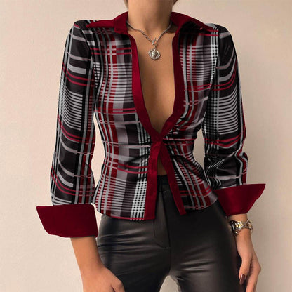 Women’s PU Leather Tie-Front Shirt – Sleek Long-Sleeve Style for Evening Wear