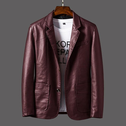 Men’s Leather-Look Blazer Jacket – Tailored Smart Casual Layer for Spring and Summer