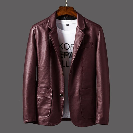 Men’s Leather-Look Blazer Jacket – Tailored Smart Casual Layer for Spring and Summer