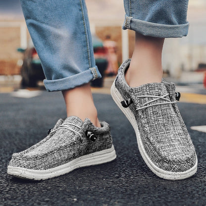 Men’s Casual Canvas Loafers – Lightweight Slip-On Walking Shoes with Toggle Laces and Cushioned Sole
