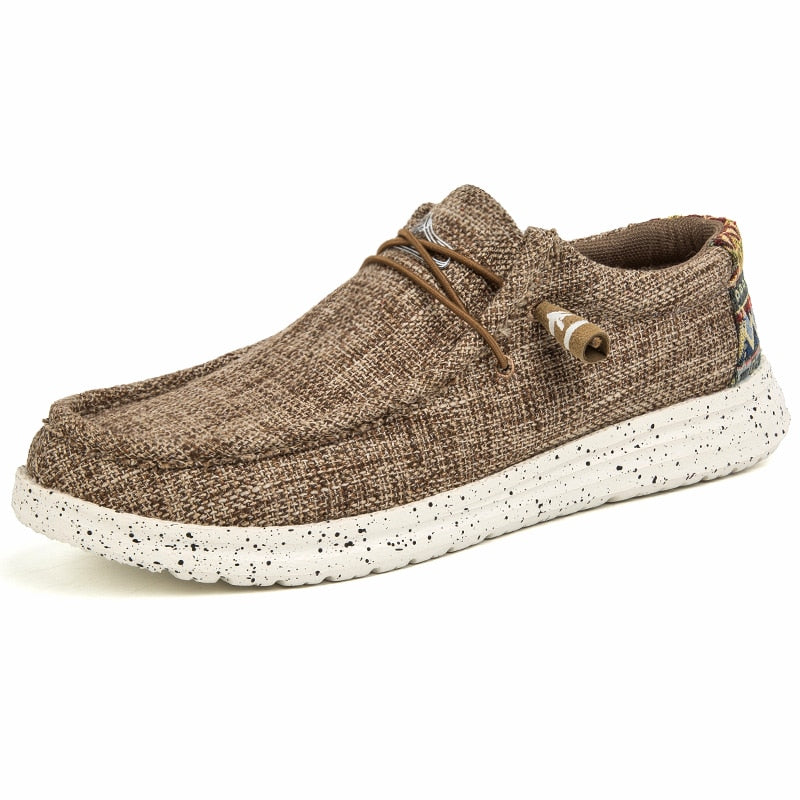 Men’s Casual Canvas Loafers – Lightweight Slip-On Walking Shoes with Toggle Laces and Cushioned Sole