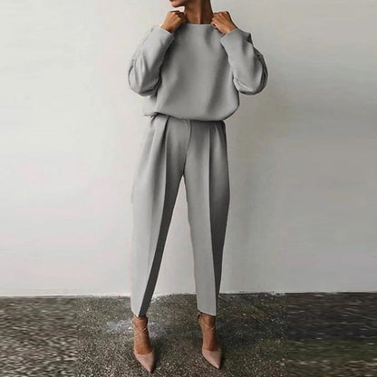 Women’s Pleated Trouser Co-Ord Set – Relaxed Balloon-Sleeve Top with Tapered Ankle Trousers for Smart Casual Wear