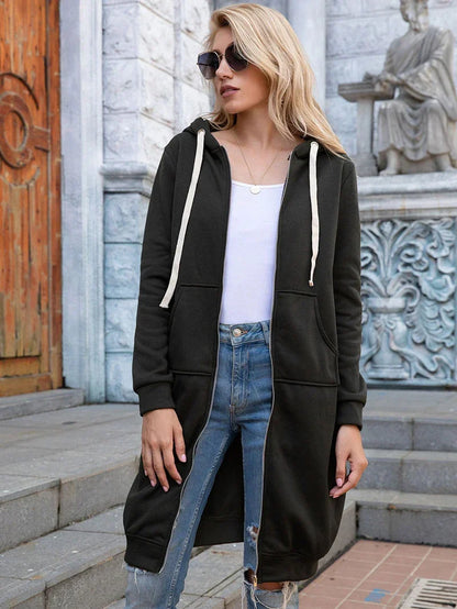 Women’s Longline Zip-Up Hoodie – Relaxed Hooded Layer with Front Pockets