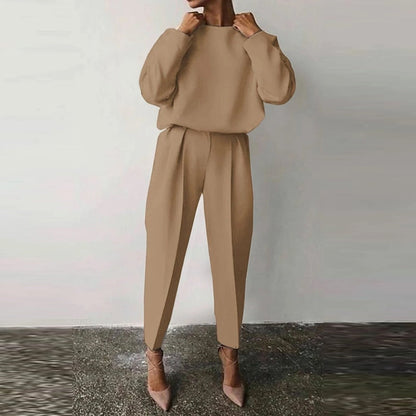 Women’s Pleated Trouser Co-Ord Set – Relaxed Balloon-Sleeve Top with Tapered Ankle Trousers for Smart Casual Wear