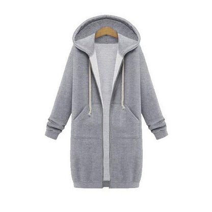 Women’s Longline Zip-Up Hoodie – Relaxed Hooded Layer with Front Pockets