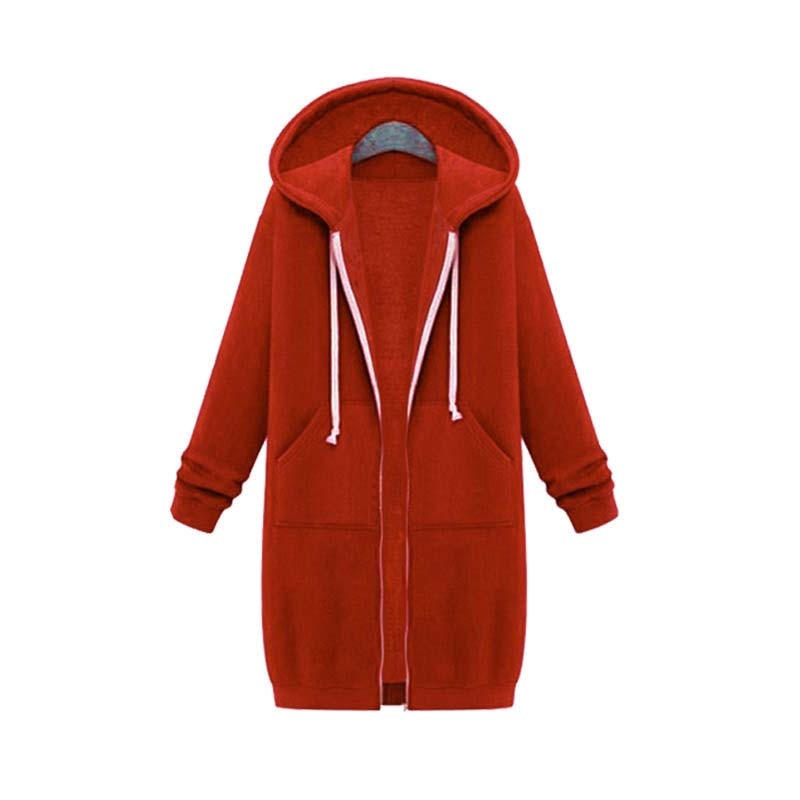 Women’s Longline Zip-Up Hoodie – Relaxed Hooded Layer with Front Pockets
