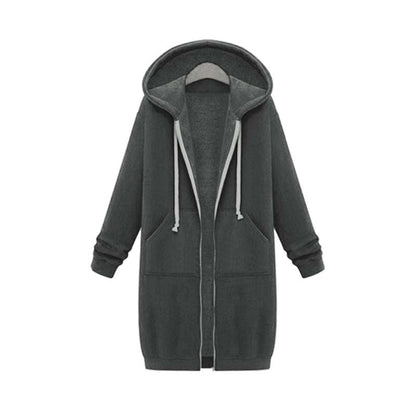 Women’s Longline Zip-Up Hoodie – Casual Hooded Sweatshirt with Front Pockets